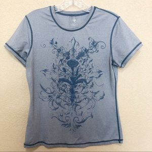 PRANA Blue Floral Short Sleeve Workout Shirt